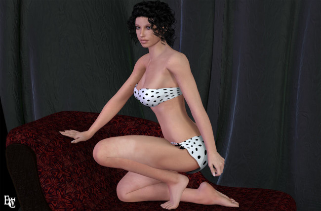 Обои картинки фото 3д, графика, people, люди, купальник, стул, девушка