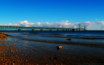 Картинка mackinac bridge 2010 города мосты мост море пляж