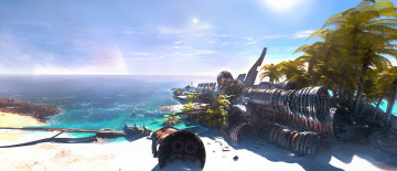 Картинка jonathan rom& 233 фэнтези космические корабли звездолеты станции пальмы romeo wen-jr ракета море пляж