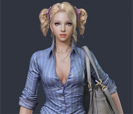 Обои картинки фото ki, yong, sim, 3д, графика, people, люди, 4д, девушка, сумка, рубашка