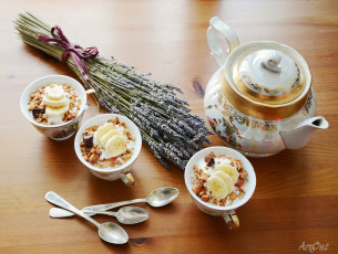 Картинка еда мороженое +десерты лаванда гранола банан