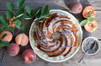 Картинка еда пирожные +кексы +печенье лаванда персики кекс