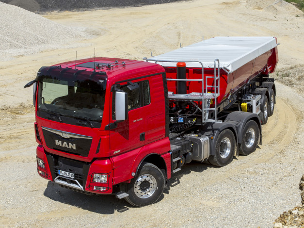 Обои картинки фото автомобили, man, tgx, 33-520, 6x4, красный, 2014г