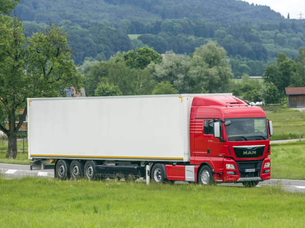 Обои картинки фото автомобили, man, tgx, красный, 2014г, 4x2, 18-560