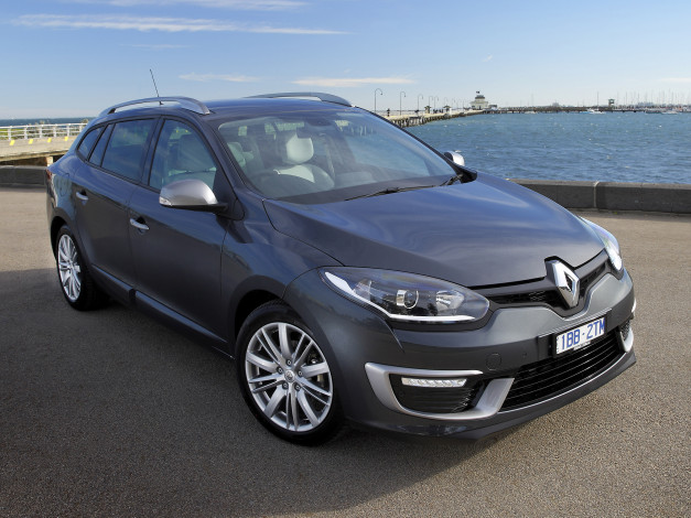 Обои картинки фото автомобили, renault, 2014г, au-spec, gt, line, estate, mеgane, темный