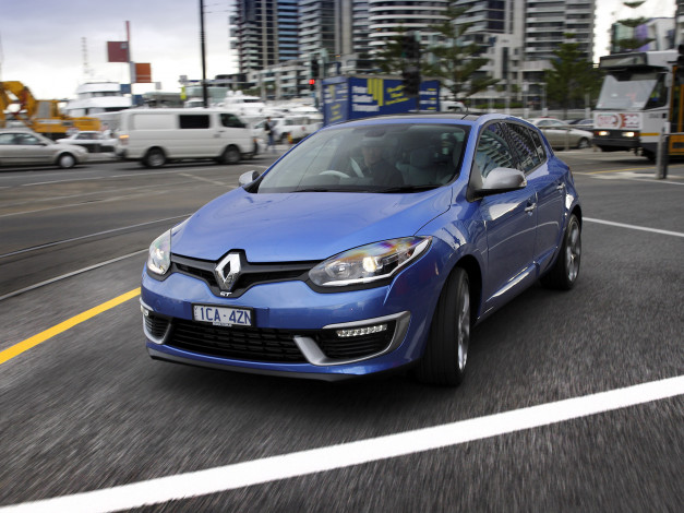 Обои картинки фото автомобили, renault, синий, 2014г, au-spec, gt, 220, mеgane