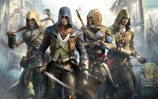 Обои картинки фото assassin`s creed unity, видео игры, оружие, капюшоны, убийцы