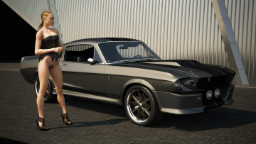 Картинка автомобили 3d+car&girl автомобиль фон взгляд девушка