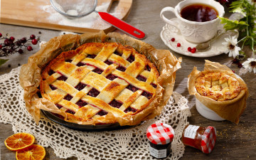 Картинка еда пироги десерт джем выпечка клюква чай цукаты пирог