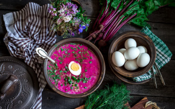 Картинка еда вторые+блюда яйца суп натюрморт укроп свекла ботва свекольник
