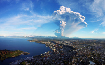 Картинка природа стихия извержение вулкан город панорама chile puerto montt calbuco volcan