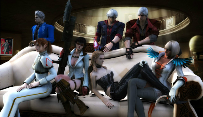 Обои картинки фото devil may cry 4, видео игры, парни, фон, взгляд, девушки