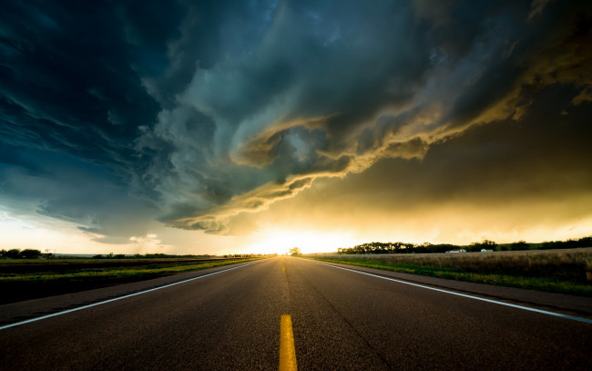 Обои картинки фото природа, восходы, закаты, пейзаж, небо, дорога
