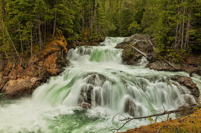 Обои картинки фото природа, водопады, лес, река, водопад