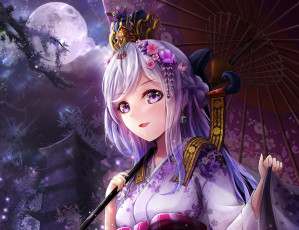 Картинка аниме unknown +другое ночь луна девочка