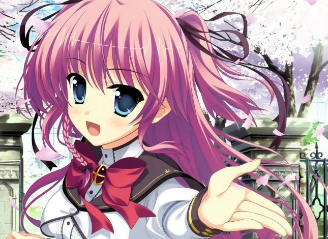 Обои картинки фото аниме, angel beats, фон, взгляд, девушка