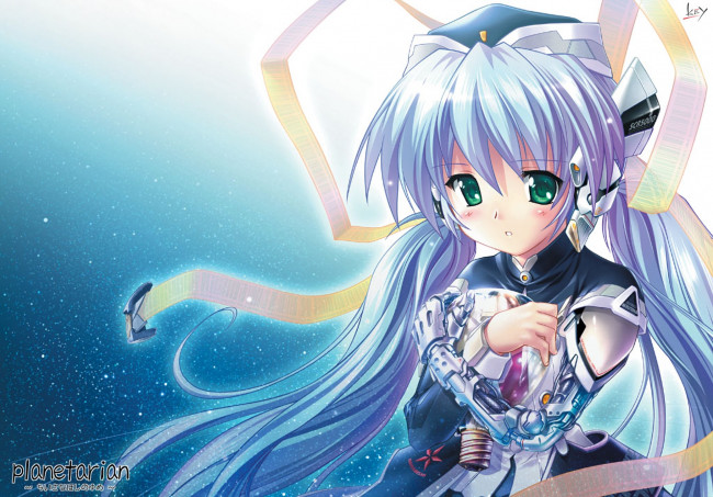Обои картинки фото аниме, planetarian, фон, девушка, взгляд
