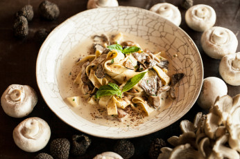 Картинка еда макаронные+блюда грибы спагетти второе блюдо подлива