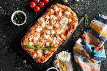 Картинка еда пицца зелень начинка приправа