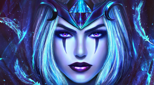 Обои картинки фото видео игры, league of legends, woman, eyes, ravenborn, leblanc, girl, long, hairl, blue, face