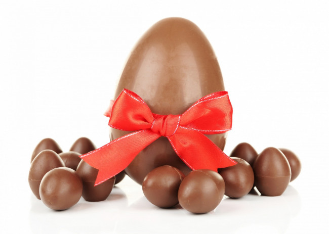 Обои картинки фото еда, конфеты,  шоколад,  сладости, лента, яйцо, бант