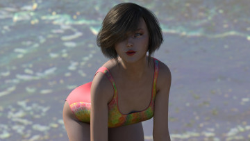 Картинка 3д+графика люди+ people девушка взгляд фон