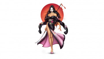 Картинка рисованное комиксы взгляд кимоно меч фон девушка