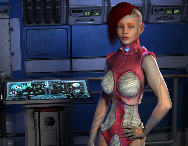 Обои картинки фото 3д графика, фантазия , fantasy, девушка, взгляд, фон