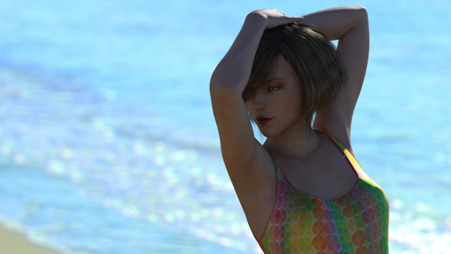 Обои картинки фото 3д графика, люди , people, девушка, взгляд, фон