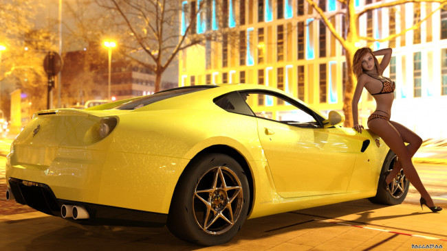 Обои картинки фото 3д графика, люди-авто, мото , people- car ,  moto, девушка, взгляд, фон, автомобиль