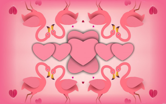 Обои картинки фото векторная графика, сердечки , hearts, сердечки, фламинго