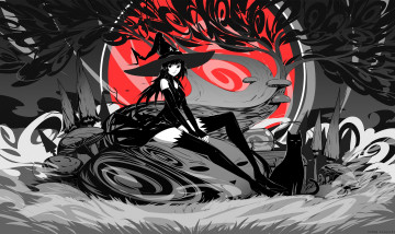 Картинка аниме магия +колдовство +halloween девушка взгляд фон