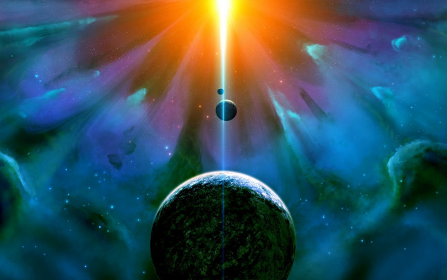 Обои картинки фото космос, арт, звезды, галактика, планета, вселенная