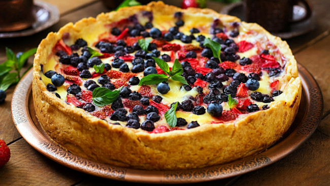 Обои картинки фото еда, пироги, черника, пирог, мята