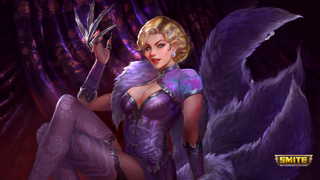 Обои картинки фото видео игры, smite, девушка, фон, взгляд, чулки