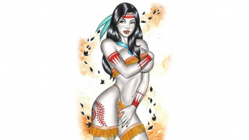 Картинка рисованное elberty+oliveira девушка фон взгляд перо тату