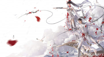 Картинка аниме оружие +техника +технологии парень девушка воины