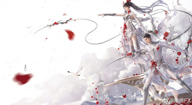 Обои картинки фото аниме, оружие,  техника,  технологии, парень, девушка, воины