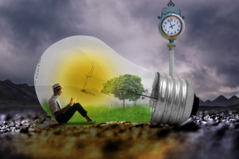 Картинка разное компьютерный+дизайн человек дерево лампочка часы горы