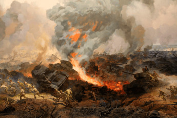 обоя рисованное, армия, война, бой, сражение, танки