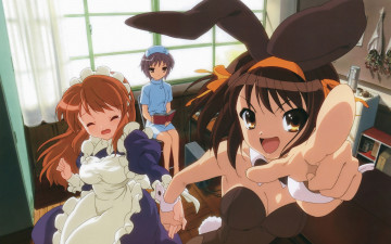 Картинка аниме the melancholy of haruhi suzumiya девушки