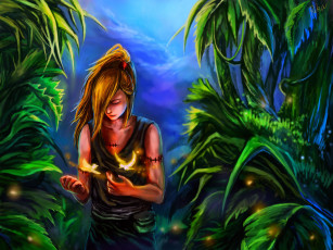 Картинка аниме naruto rikamello парень магия птицы лес зелень шрамы deidara