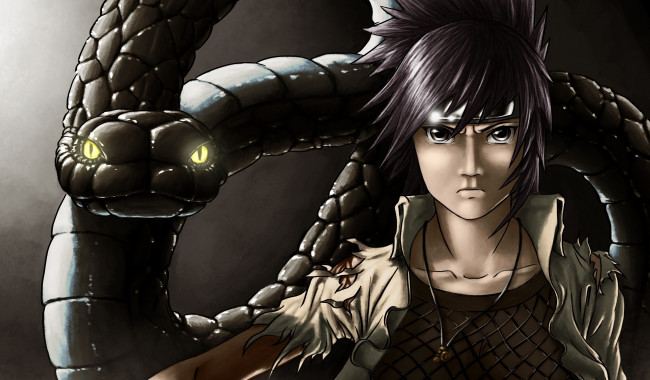 Обои картинки фото аниме, naruto, anko, mitarashi, девушка, змея, бандана, кулон