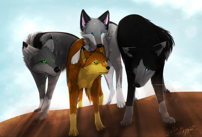 Обои картинки фото рисованные, животные, волки