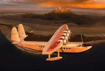 Картинка sikorsky+s-42+pan+american+clipper авиация 3д рисованые v-graphic небо рисунок самолет