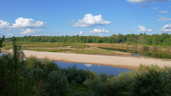 Обои картинки фото ветлуга, природа, реки, озера, река, лес, пляж, облака
