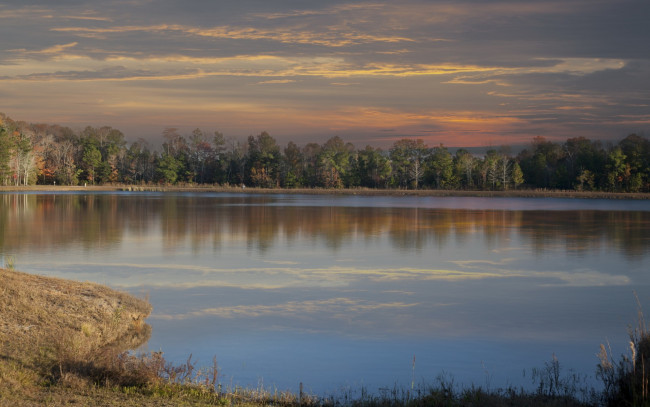 Обои картинки фото природа, реки, озера, осень, вечер, озеро, лес