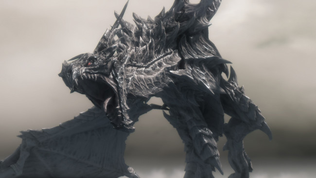 Обои картинки фото видео игры, the elder scrolls v,  skyrim, дракон, фон