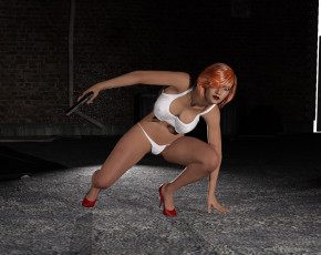 Картинка 3д+графика люди+ people фон оружие взгляд девушка