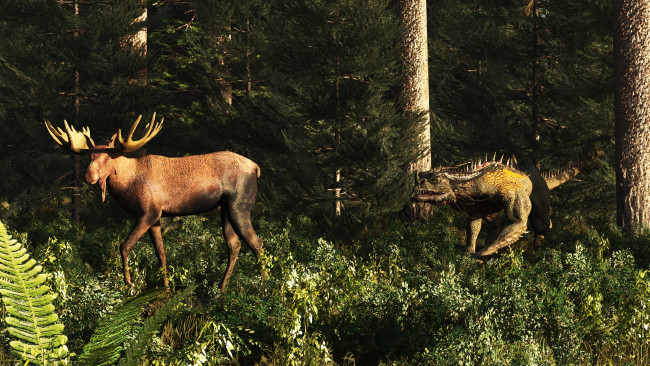 Обои картинки фото 3д графика, животные , animals, дракон, лес, олень